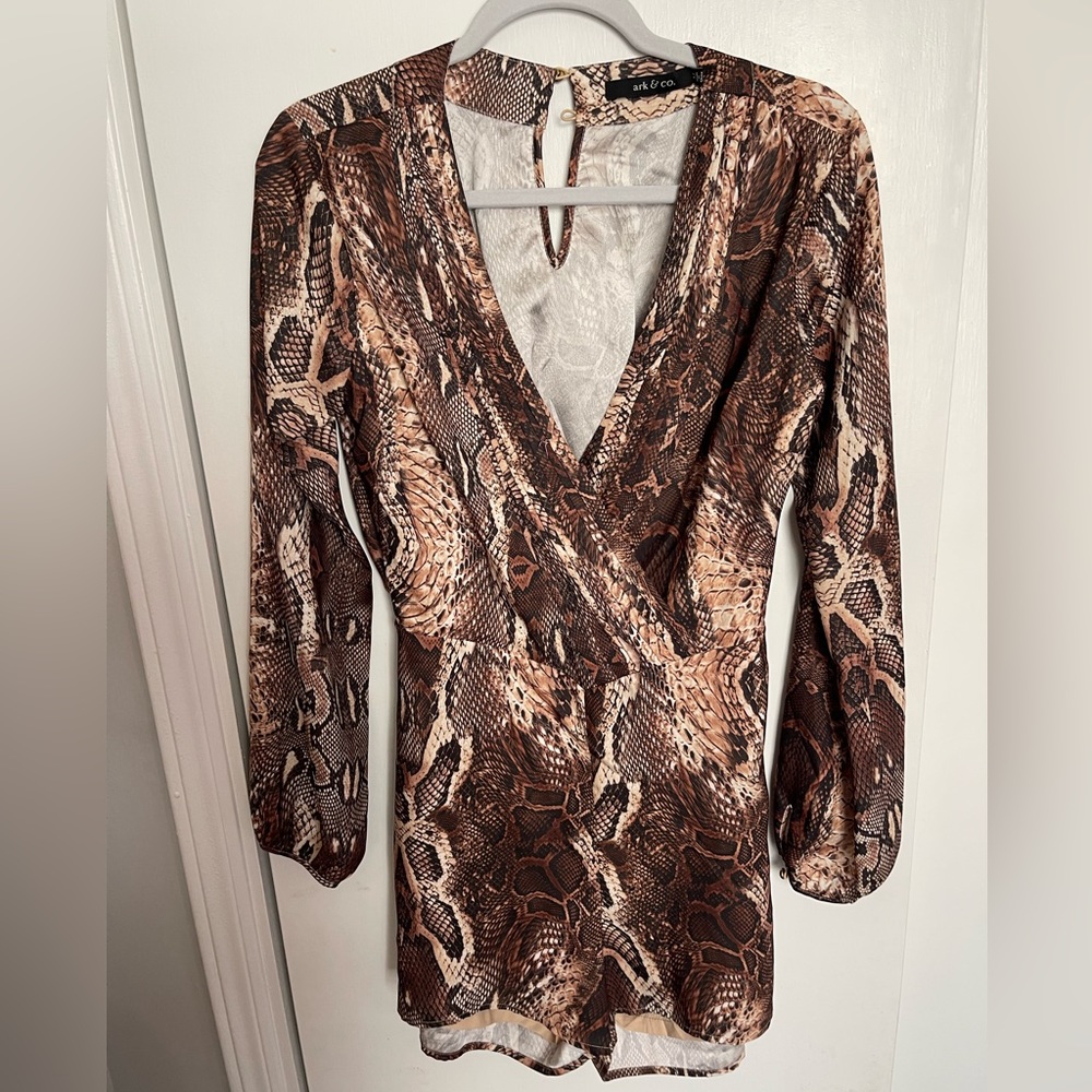 Ark & Co | Jumpsuit Romper Shorts Backless Brown Snakeprint